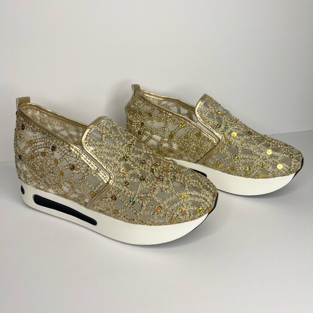 Gold Sequins Slip-On Shoes